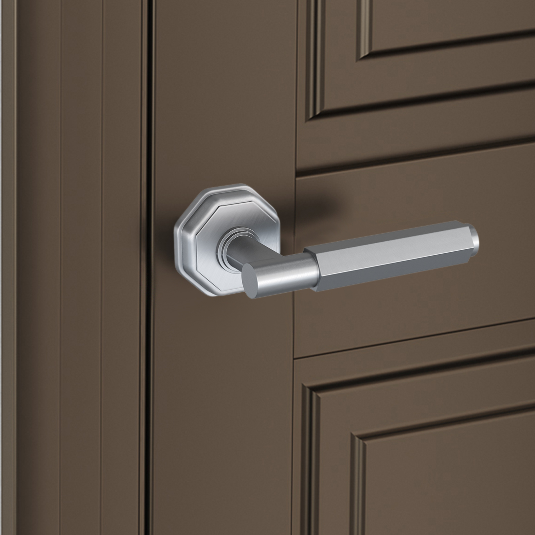 Дверная ручка SIX цвет Хром матовый На розетке RO85