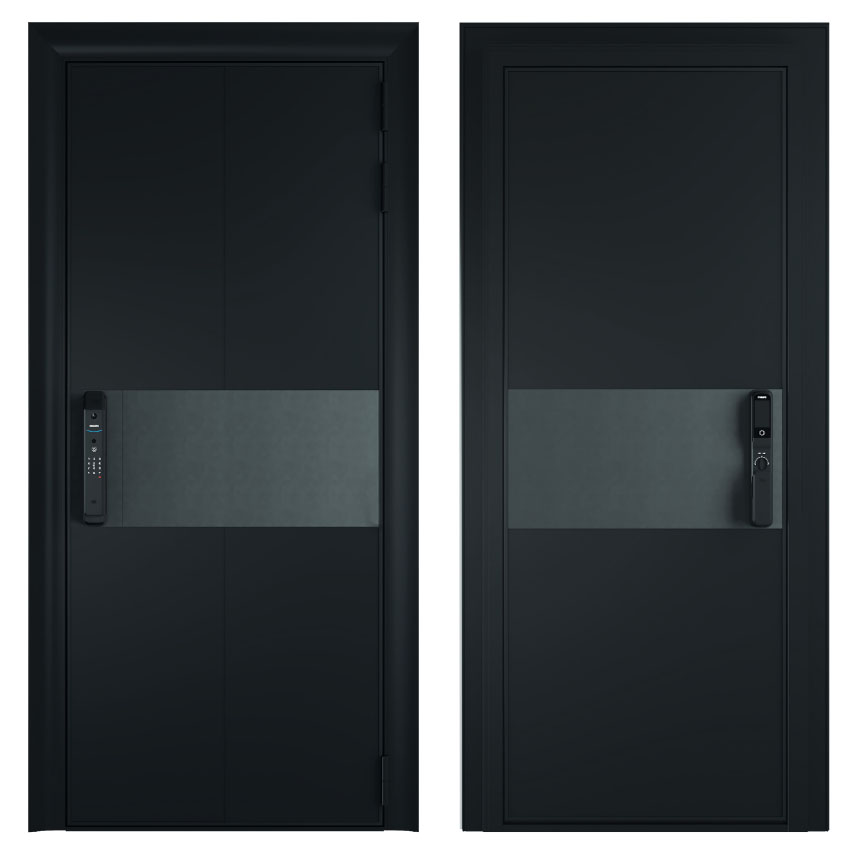ProfiLDoors дверьВходная дверь 3 FN внешнее исполнение алюминиевая панель «Tectonics» Чёрный (Чёрный) цвет профиля Черный матовый внутренняя отделка MDF 10мм Вайт наличник Плоский