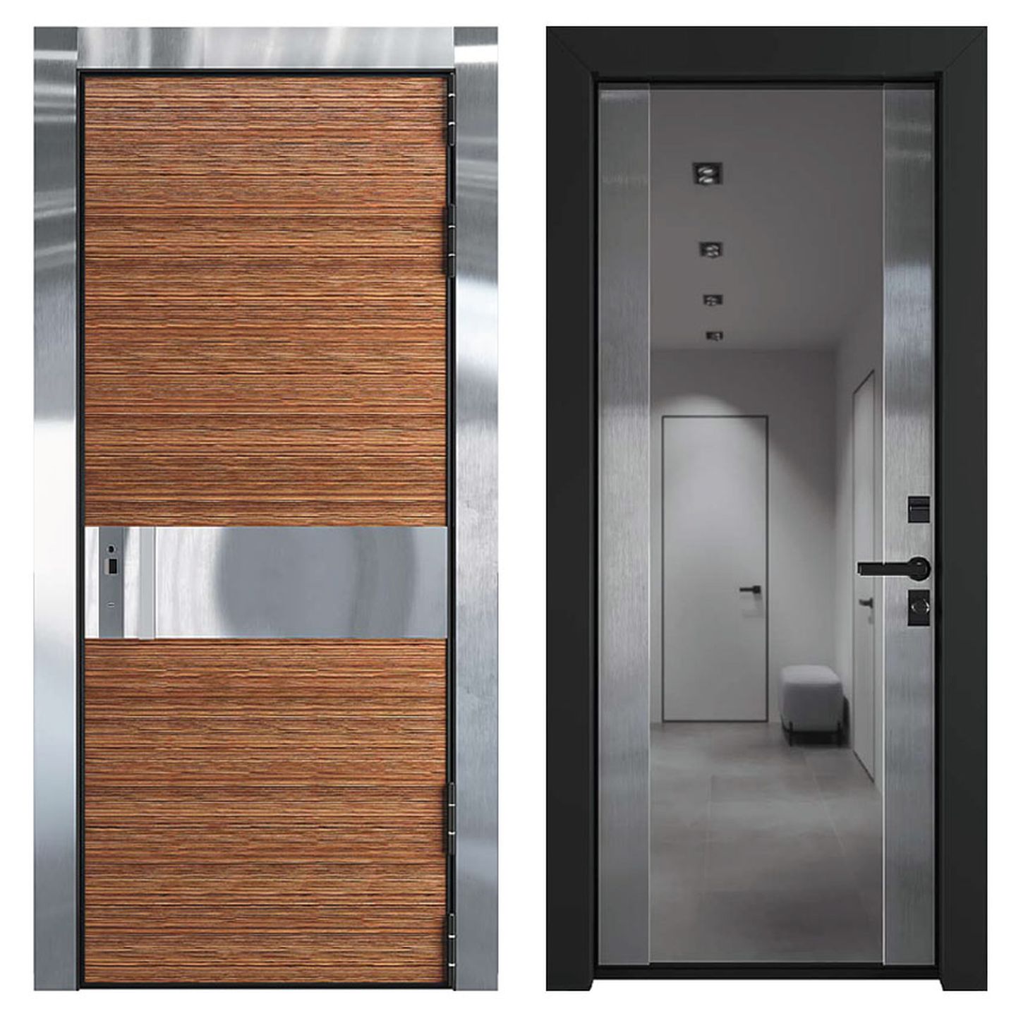 ProfiLDoors дверьВходная дверь 2 I внешнее исполнение стекло 6мм Lacobel Черный цвет профиля Черный матовый внутренняя отделка стекло 4мм Зеркало наличник Плоский